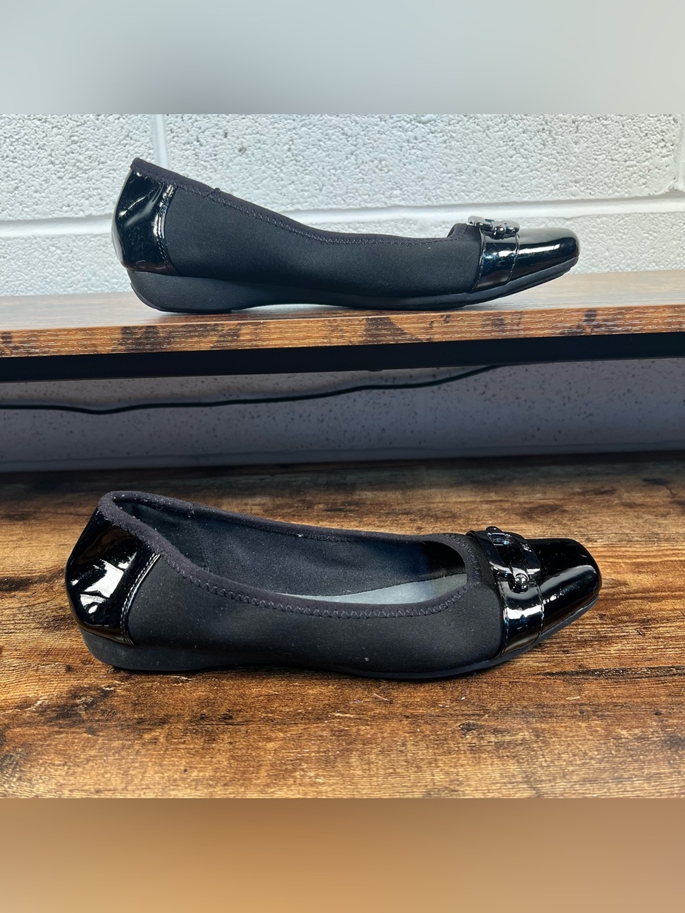 AK Sport Shoes Slip On Ballet Flats Akultya Black Patent Leather Tips Women's 9
